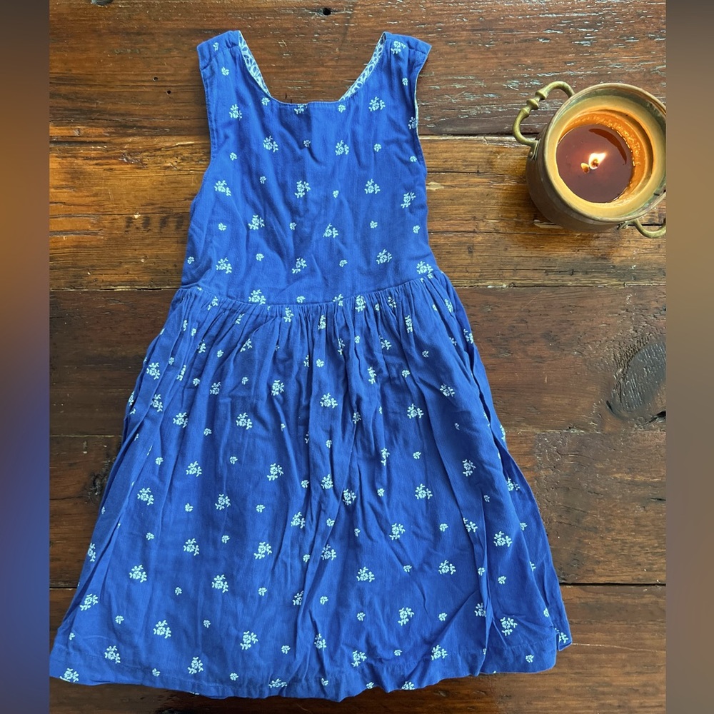 Mini Boden Blue and White Floral Open Cross-Back Dress